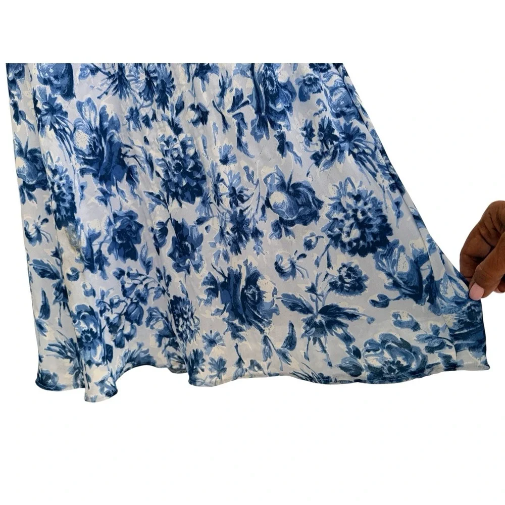 Abercrombie‎ & Fitch Floral Maxi Dress LT TALL Blue White Cottagecore Side Smock